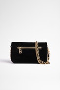 Pochette Rock Nano Club - Pochette in pelle scamosciata nera e pompon dorato donna