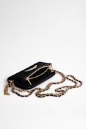 Pochette Rock Nano Club - Pochette in pelle scamosciata nera e pompon dorato donna