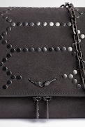 Borsa Rocky Suede - Borsa a tracolla in pelle scamosciata grigia borchiata, donna