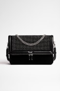 Rock Novel Bag - Women's black suede bag with studded flap