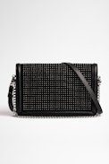 Rock Novel Bag - Women's black suede bag with studded flap