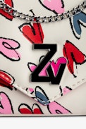 Rockeur Nano Clutch - Women’s clutch in white leather featuring red and pink hearts