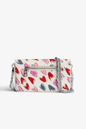 Rockeur Nano Clutch - Women’s clutch in white leather featuring red and pink hearts