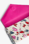 Rockeur Nano Clutch - Women’s clutch in white leather featuring red and pink hearts