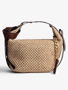 Le Cecilia Bag - Women's gold cotton knit and brown leather bag