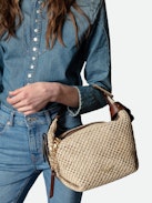 Le Cecilia Bag - Women's gold cotton knit and brown leather bag