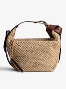 Le Cecilia Bag - Women's gold cotton knit and brown leather bag