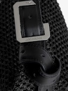 Le Cecilia Bag - Black basket-style bag with leather shoulder strap and metallic C buckle.