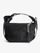 Le Cecilia Bag - Black basket-style bag with leather shoulder strap and metallic C buckle.