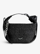 Le Cecilia Bag - Black basket-style bag with leather shoulder strap and metallic C buckle.