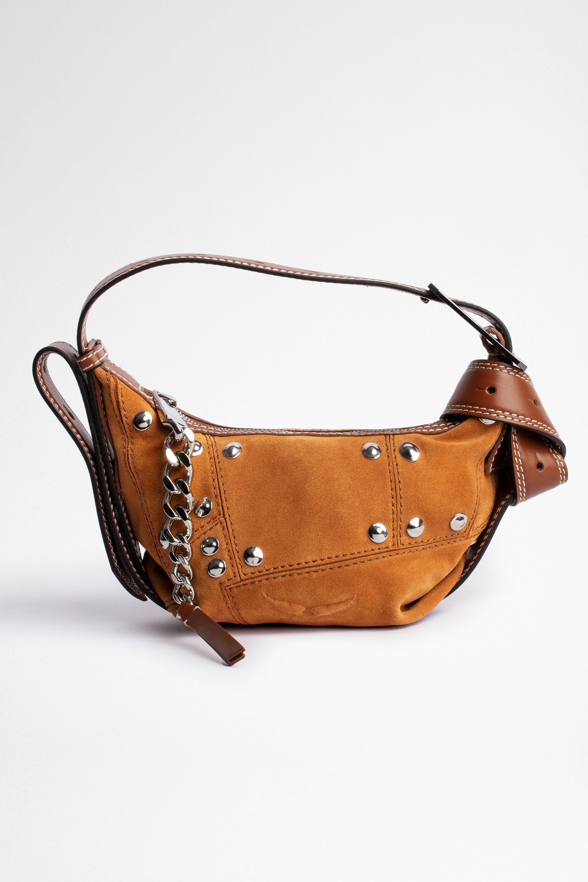 Handtasche Le Cecilia XS Schultertasche aus kamelfarbenem Patchwork-Wildleder. Mit dem Kauf dieses Produkts unterstützen Sie eine verantwortungsvolle Lederproduktion gemäß der Leather Working Group.