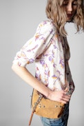 Le Cecilia XS Patchwork Studs Bag - Women's camel-colored suede patchwork shoulder bag. Buying this product, you support a responsible leather production through Leather Working Group.