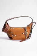 Le Cecilia XS Patchwork Studs Bag - Women's camel-colored suede patchwork shoulder bag. Buying this product, you support a responsible leather production through Leather Working Group.