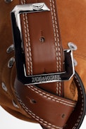 Le Cecilia XS Patchwork Studs Bag - Women's camel-colored suede patchwork shoulder bag. Buying this product, you support a responsible leather production through Leather Working Group.