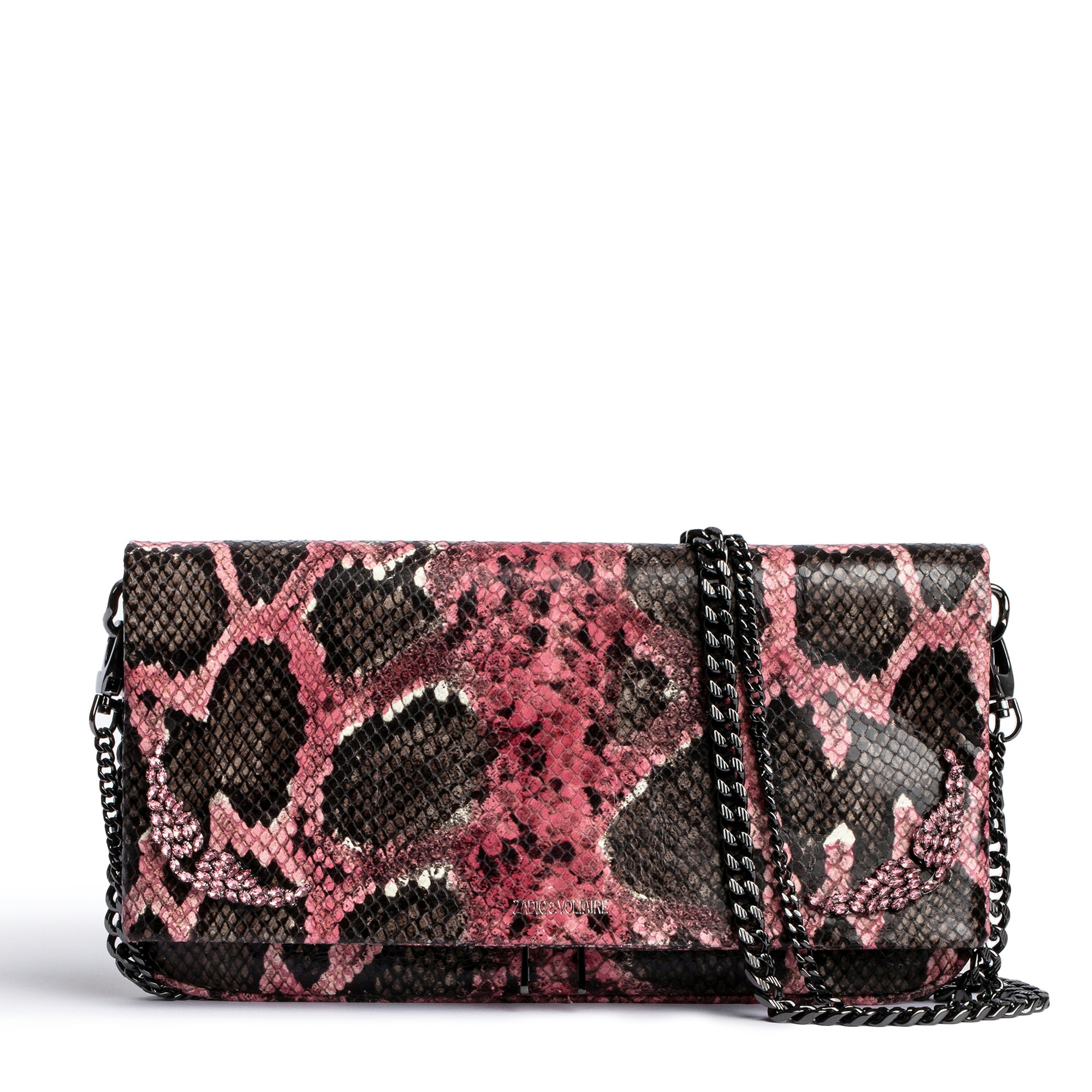 Rock Mirror バッグ Women's purple leather clutch bag with studs and snakeskin effect