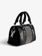XS Sunny #2 Bag - Women’s small zipped bag in black leather with studs and a shoulder strap.