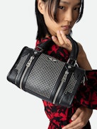 XS Sunny #2 Bag - Women’s small zipped bag in black leather with studs and a shoulder strap.