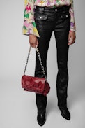 Rockyssime Bag - Women’s clutch bag in red smooth leather with two-tone metal chain