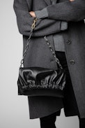 Rockyssime Bag - Women’s clutch bag in black smooth leather with two-tone metal chain