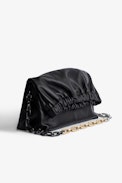 Rockyssime Bag - Women’s clutch bag in black smooth leather with two-tone metal chain