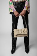 Rockyssime Bag - Women’s clutch bag in beige smooth leather with two-tone metal chain
