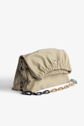 Rockyssime Bag - Women’s clutch bag in beige smooth leather with two-tone metal chain