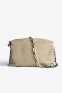 Rockyssime Bag - Women’s clutch bag in beige smooth leather with two-tone metal chain