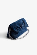 Rockyssime Bag - Women’s clutch bag in blue denim with metal chain