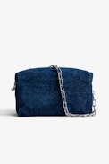 Rockyssime Bag - Women’s clutch bag in blue denim with metal chain