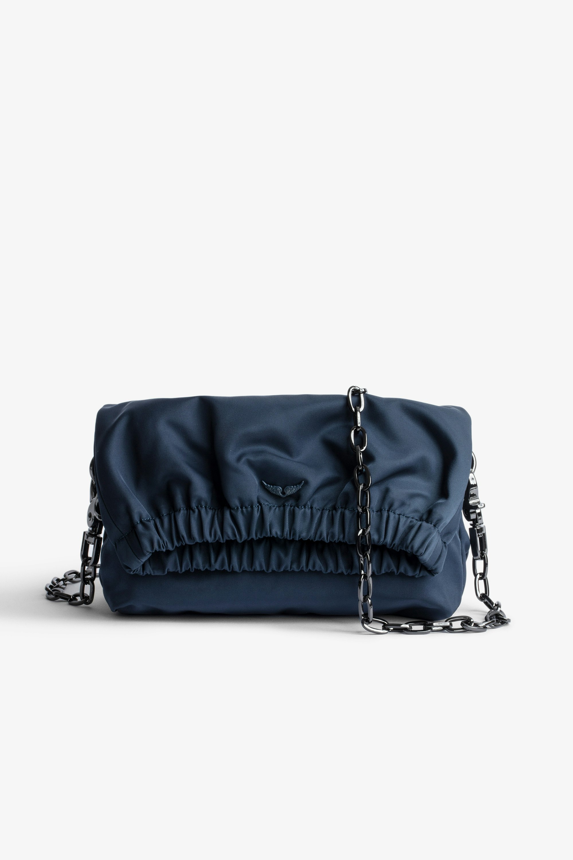 Tasche Rockyssime XS Kleine Damen-Clutch aus blauem Nylon mit Metallkette