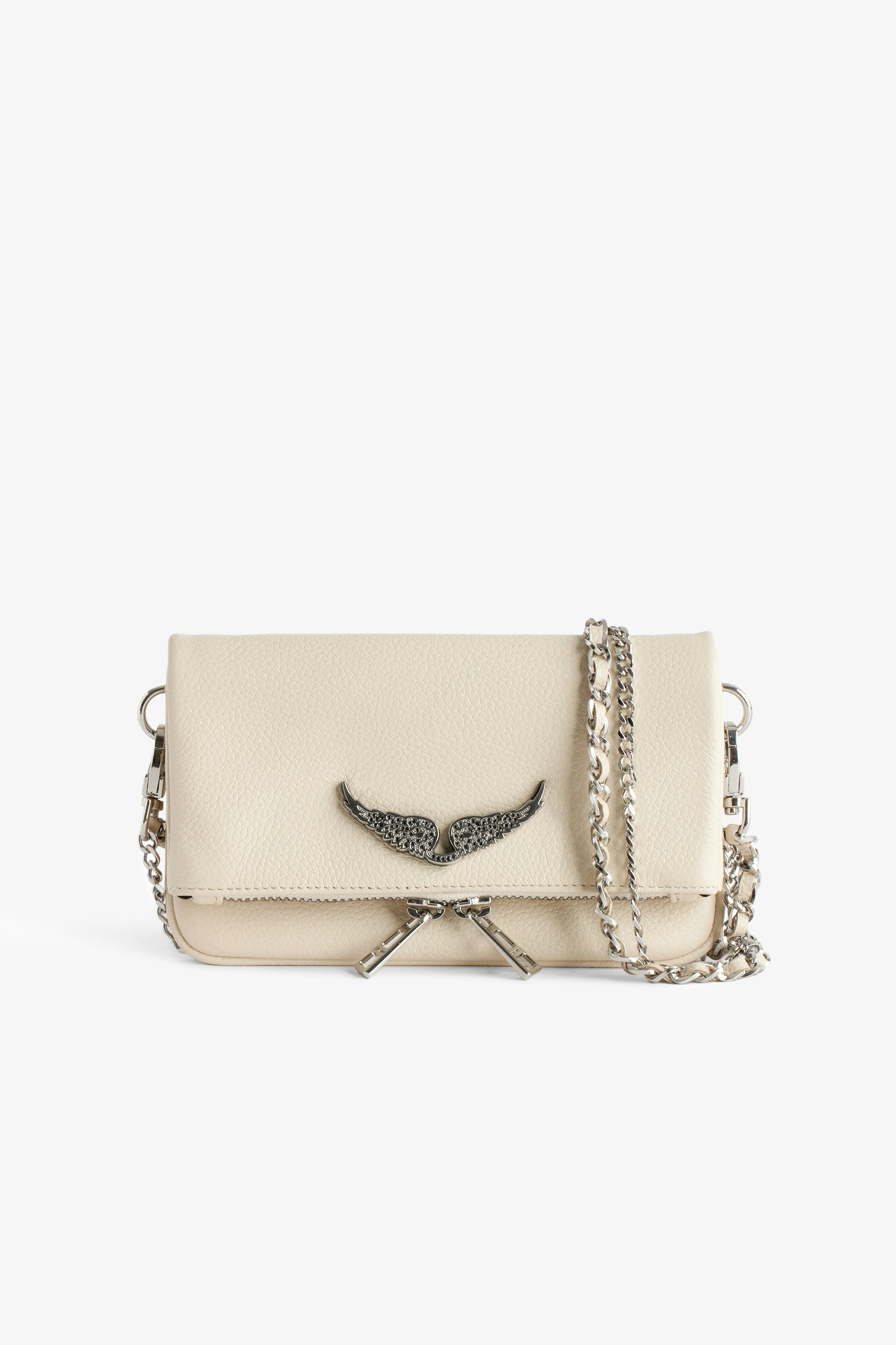 Swing Your Wings Rock Nano Clutch - Women’s white grained leather Swing Your Wings Rock Nano clutch with leather shoulder strap and chain