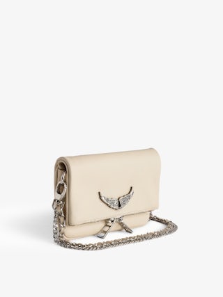 Swing Your Wings Rock Nano Clutch - Women’s white grained leather Swing Your Wings Rock Nano clutch with leather shoulder strap and chain