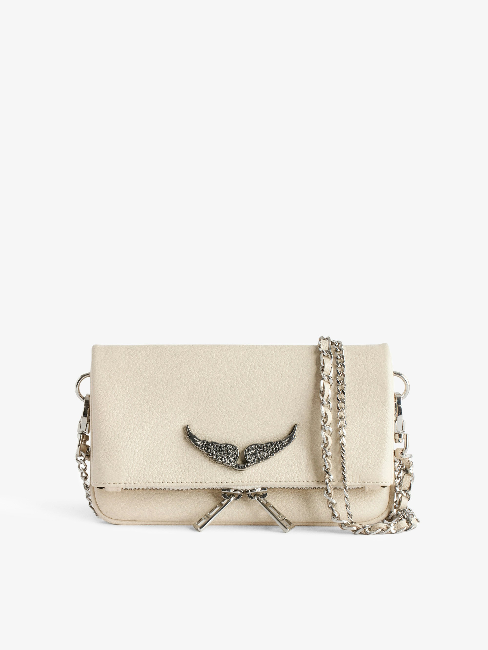 Swing Your Wings Rock Nano Clutch - Women’s white grained leather Swing Your Wings Rock Nano clutch with leather shoulder strap and chain