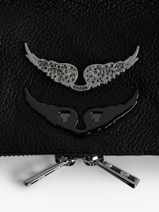Rock Nano Clutch Swing Your Wings - Black grained leather Swing Your Wings Rock Nano clutch with leather shoulder strap and chain.