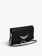 Rock Nano Clutch Swing Your Wings - Black grained leather Swing Your Wings Rock Nano clutch with leather shoulder strap and chain.
