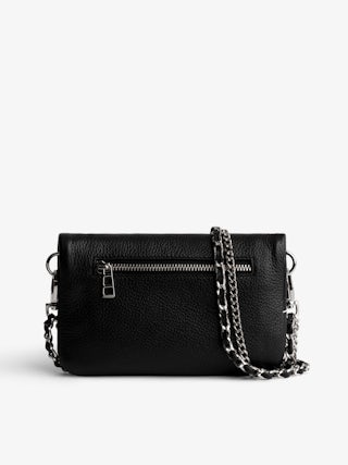 Rock Nano Clutch Swing Your Wings - Black grained leather Swing Your Wings Rock Nano clutch with leather shoulder strap and chain.