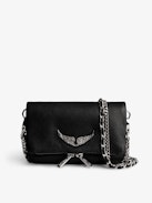 Rock Nano Clutch Swing Your Wings - Black grained leather Swing Your Wings Rock Nano clutch with leather shoulder strap and chain.