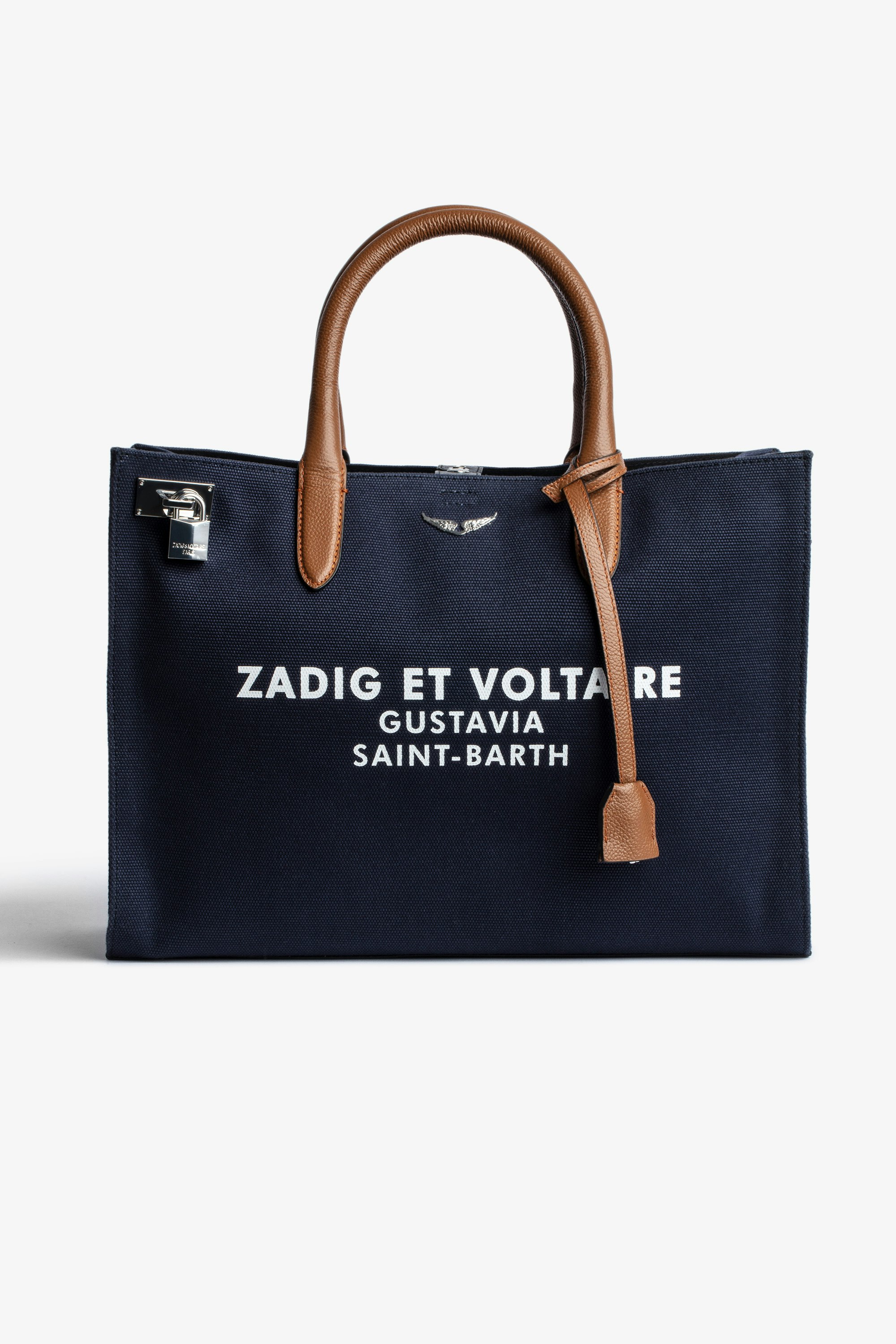 Tasche Candide Large Saint Barth Damentasche Candide Large aus marineblauem Canvas mit Saint-Barth-Druck