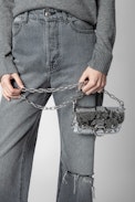 Kate Wallet Bag - Women’s silver metallic snake-embossed leather bag with a shoulder strap and flap
