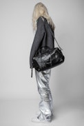 Le Cecilia Duffle Patchwork Bag - Women’s black leather zipped bag with handles and shoulder strap