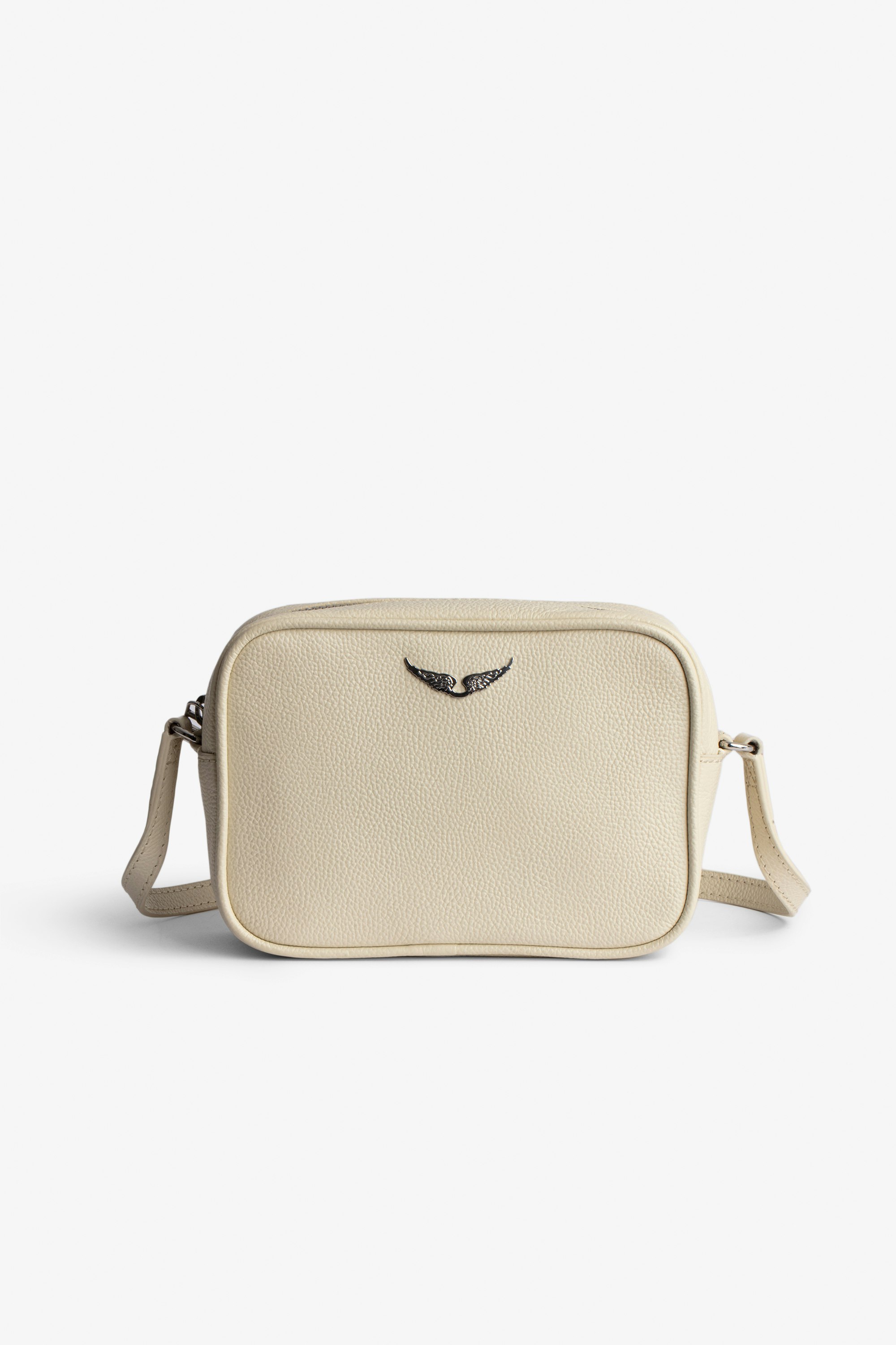 Boxy Wings Bag - White leather bag with silver wings on front.