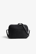 Boxy Wings Bag - Black leather bag with silver wings on front.