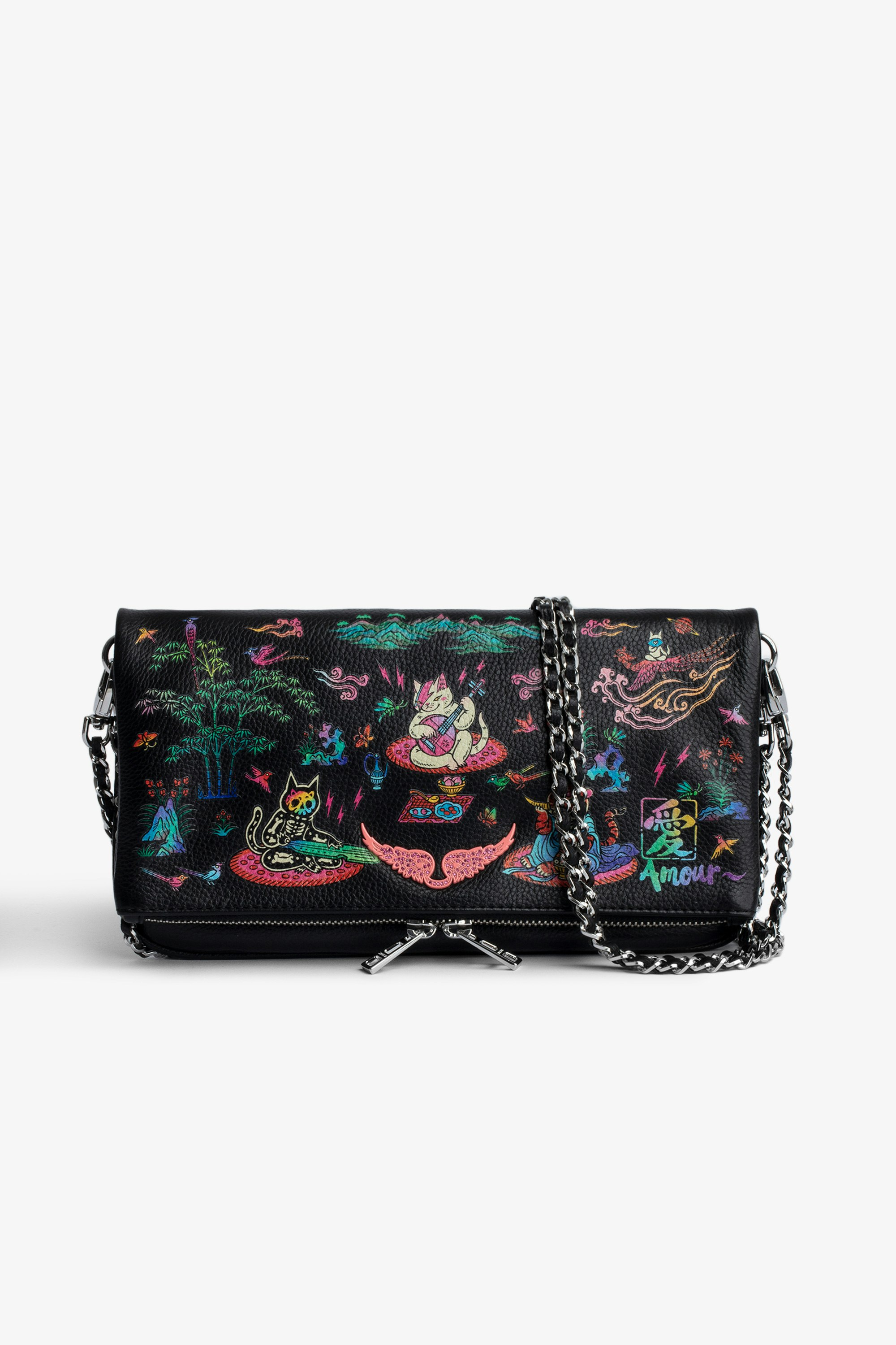 Rock Art Print Clutch Women’s black leather clutch with exclusive print for the brand’s 25th anniversary 