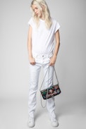 Clutch Rock Art Print - Damen-Clutch aus schwarzem Leder mit einem exklusiven Print anlässlich des 25-jährigen Bestehens der Marke
