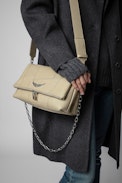 Rocky Patchwork Bag - Women's shoulder bag in ecru leather patchwork
