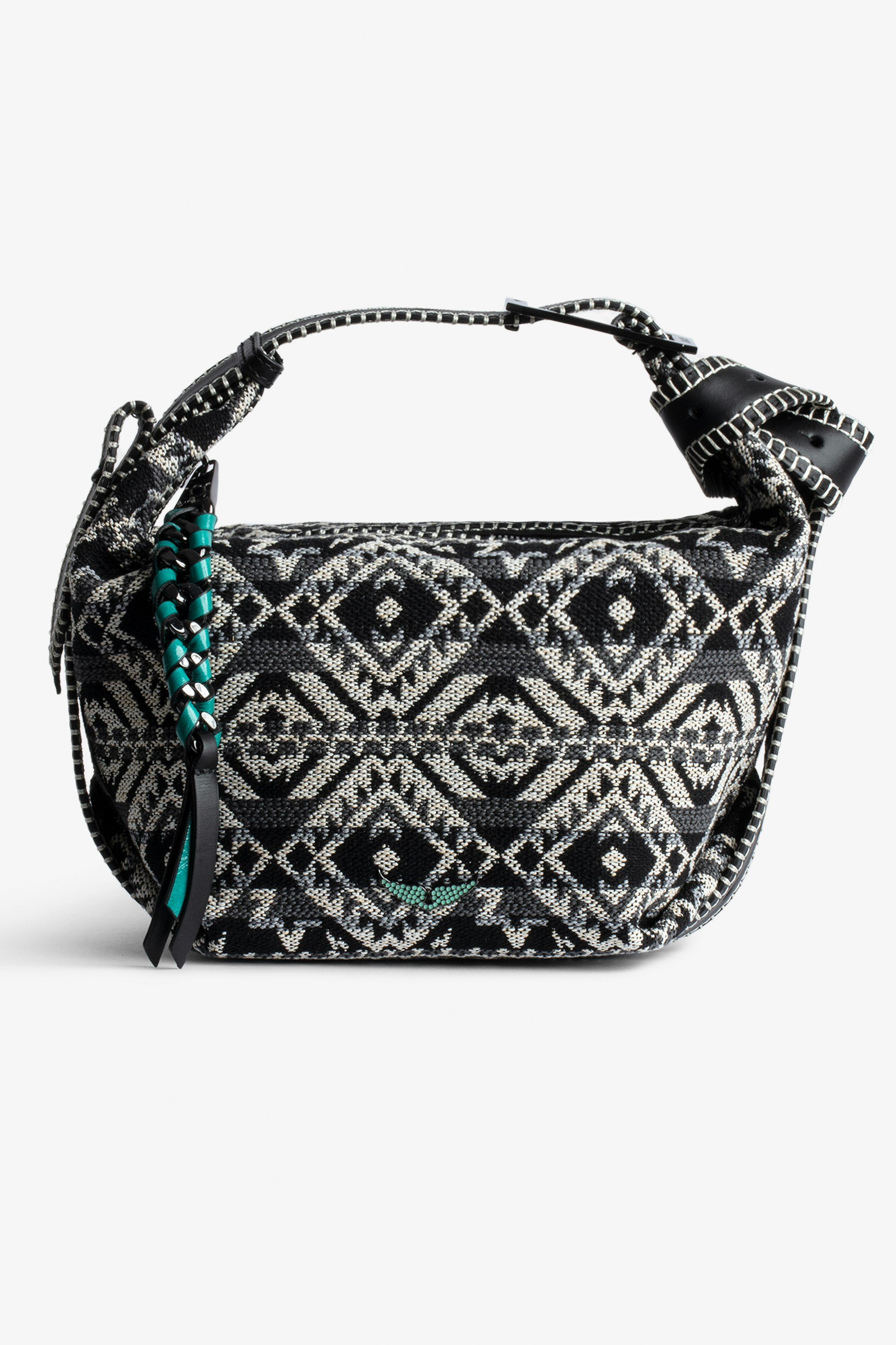 Le Cecilia Folk Jacquard Bag Women’s bag in black Jacquard with contrasting folk motif, handle and C-shaped metal buckle