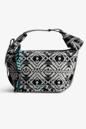 Borsa Le Cecilia Folk Jacquard - Borsa in jacquard nero con motivo folk a contrasto, dotata di manico e impreziosita da una fibbia in metallo a C - Donna