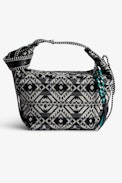 Borsa Le Cecilia Folk Jacquard - Borsa in jacquard nero con motivo folk a contrasto, dotata di manico e impreziosita da una fibbia in metallo a C - Donna