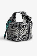 Borsa Le Cecilia Folk Jacquard - Borsa in jacquard nero con motivo folk a contrasto, dotata di manico e impreziosita da una fibbia in metallo a C - Donna
