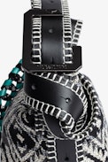 Le Cecilia XS Folk Jacquard Bag - Women’s small bag in black Jacquard with contrasting folk motif, handle and C-shaped metal buckle